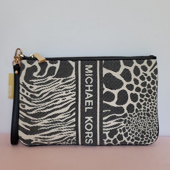 MICHAEL KORS Jet Set Charm Signature Logo Wristlet/Pouch- Black Multi - Picture 6 of 16